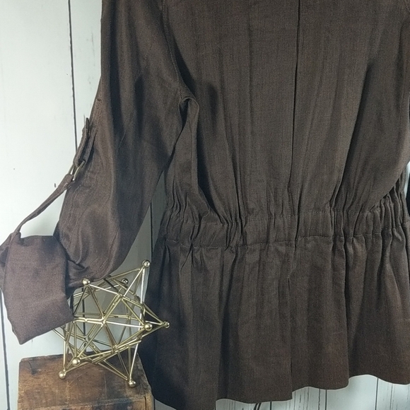 Cache Brown Linen Lightweight Fall Jacket Gold Accents XS Quiet Luxury Rich NWT - Picture 10 of 16
